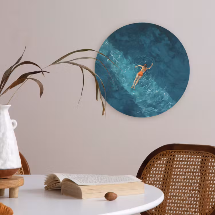 Vrouw - Water - Bikini - Oranje Akoestische PET Vilt - Rond klein -sfeer3
