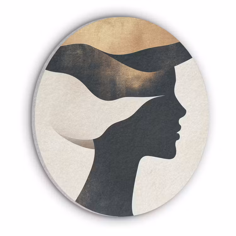 Vrouw - Golven - Zwart Akoestische PET Vilt - Rond klein -3d