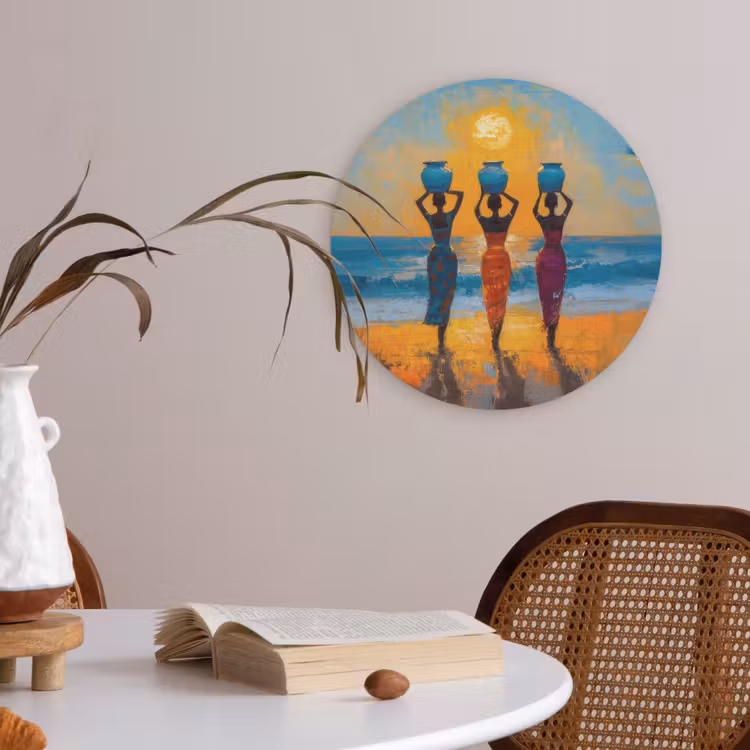 Vrouwen - Strand - Zondsondergang Akoestische PET Vilt - Rond klein -sfeer3