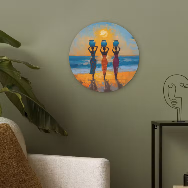 Vrouwen - Strand - Zondsondergang Akoestische PET Vilt - Rond klein -sfeer2