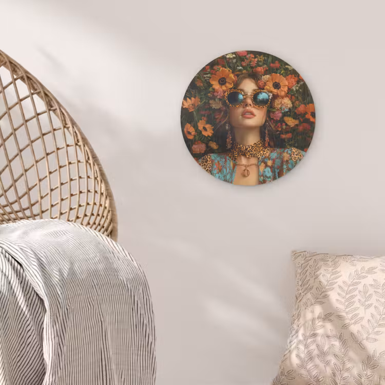 Vrouwen - Bloemen - Modern - Bril - Abstract Akoestische PET Vilt - Rond klein -sfeer4