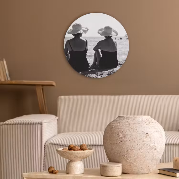 Vrouwen - Zonnehoed - Strand - Zwart - Wit Akoestische PET Vilt - Rond klein -sfeer1