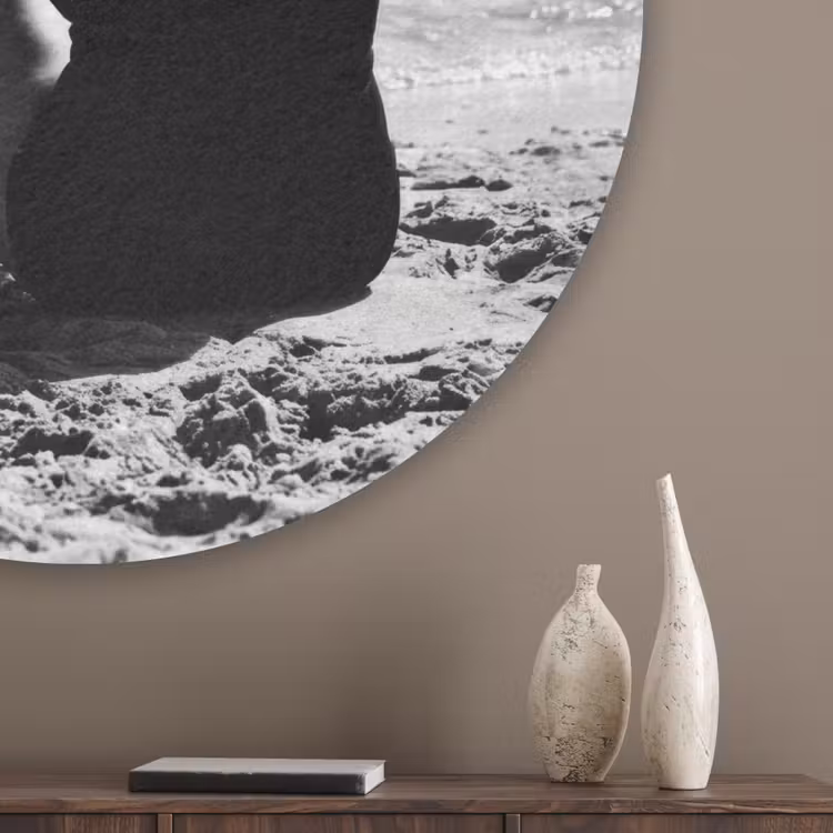 Vrouwen - Zonnehoed - Strand - Zwart - Wit Akoestische PET Vilt - Rond klein -sfeer5_closeup