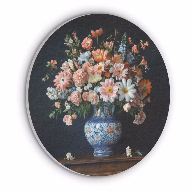 Hout - Vaas - Kleuren - Bloemen Akoestische PET Vilt - Rond klein -3d