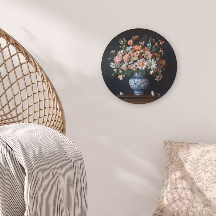 Hout - Vaas - Kleuren - Bloemen Akoestische PET Vilt - Rond klein -sfeer4