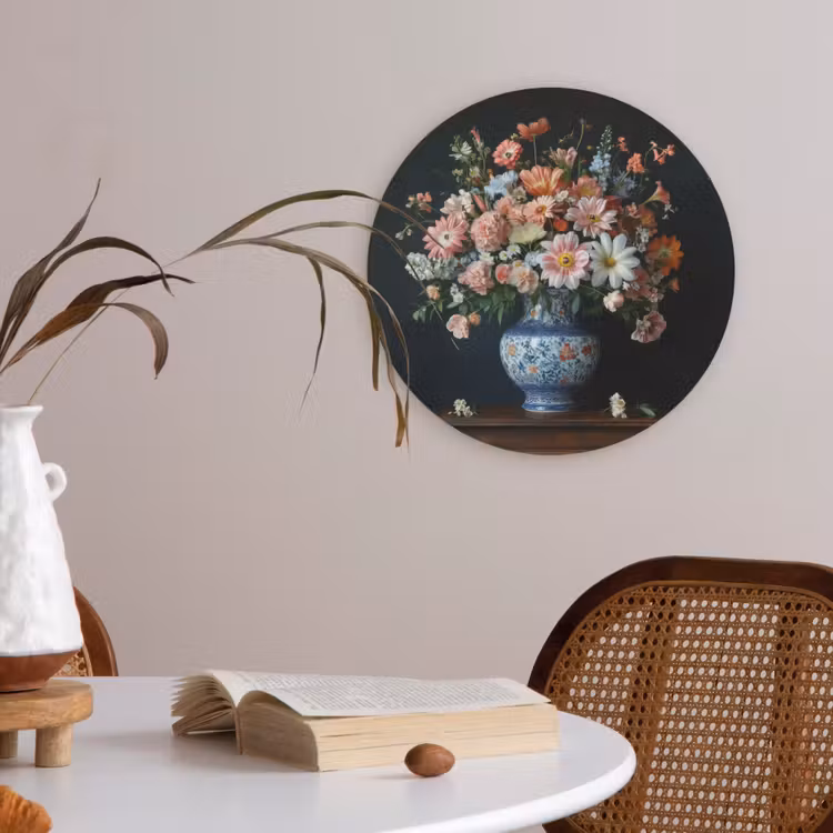 Hout - Vaas - Kleuren - Bloemen Akoestische PET Vilt - Rond klein -sfeer3