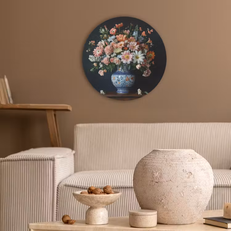 Hout - Vaas - Kleuren - Bloemen Akoestische PET Vilt - Rond klein -sfeer1