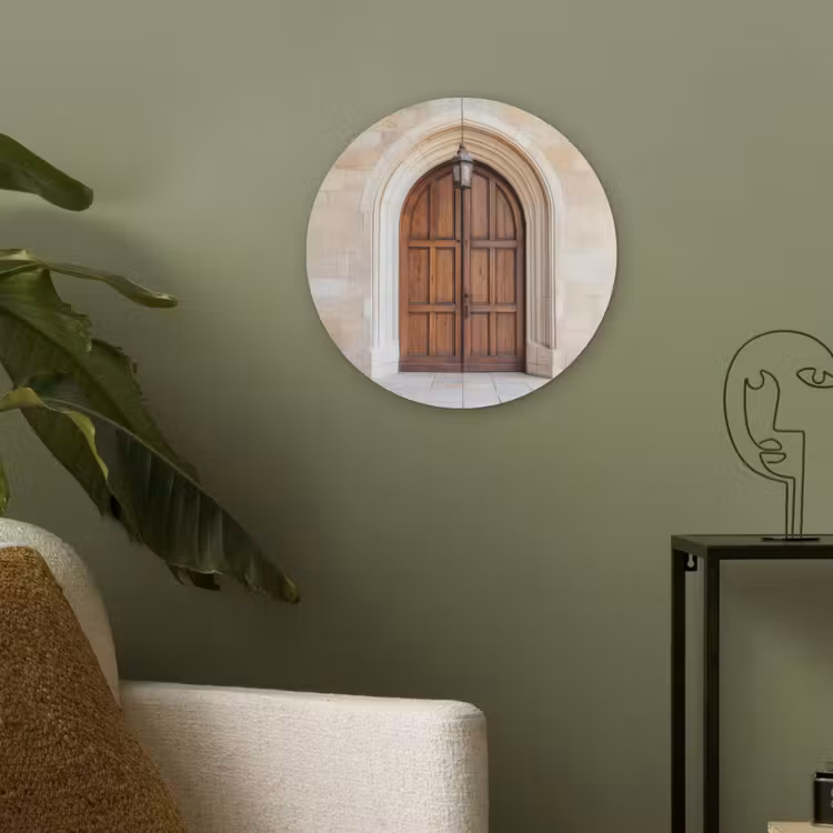 Houten - Deur - Lantaarn Akoestische PET Vilt - Rond klein -sfeer2