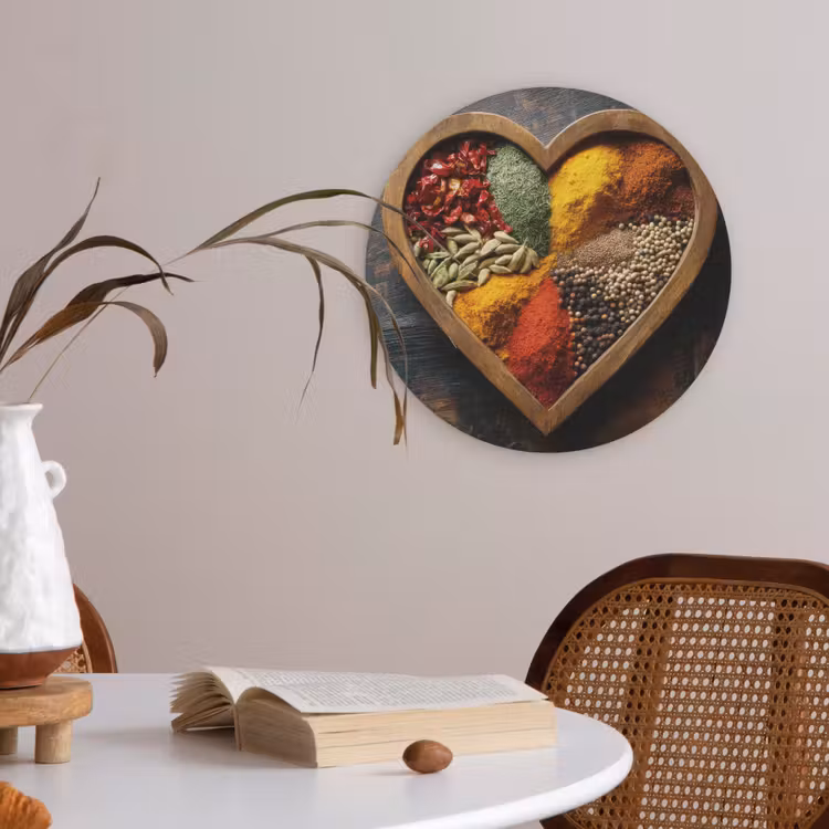 Houten - Hart - Kleurrijke - Specerijen Akoestische PET Vilt - Rond klein -sfeer3