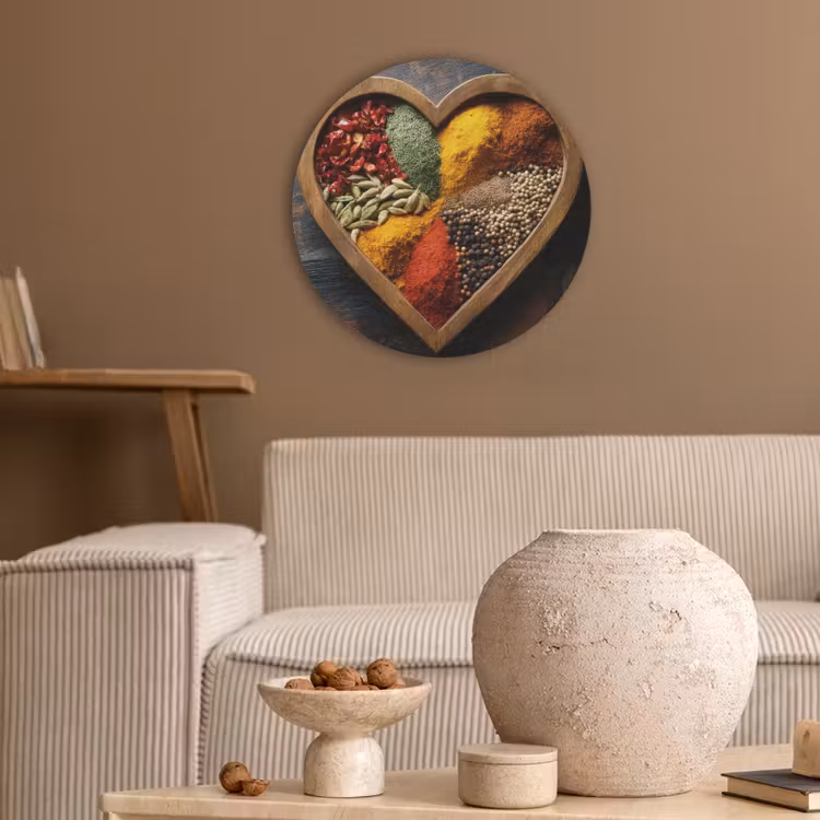 Houten - Hart - Kleurrijke - Specerijen Akoestische PET Vilt - Rond klein -sfeer1