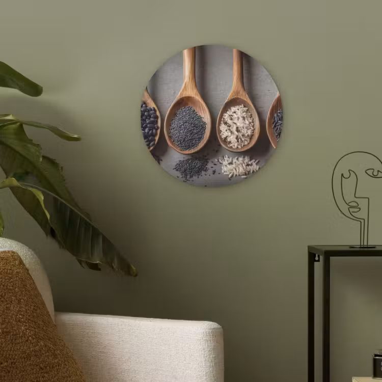 Houten - Lepels - Rijst - Zaden Akoestische PET Vilt - Rond klein -sfeer2