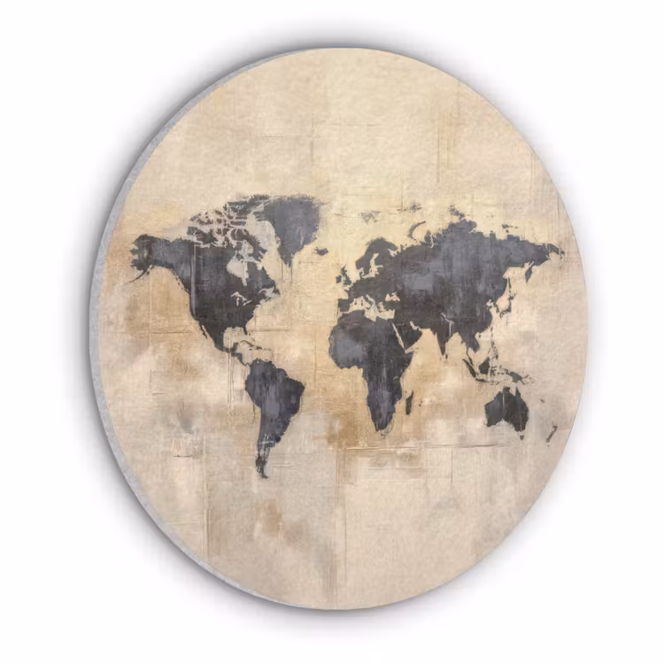 Wereldkaart - Goud - Zwart - Abstract Akoestische PET Vilt - Rond klein -3d