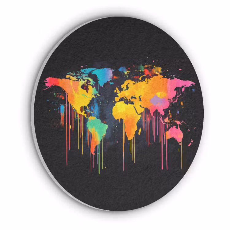 Wereldkaart - Verf - Kleurrijk - Graffiti - Wereld Akoestische PET Vilt - Rond klein -3d
