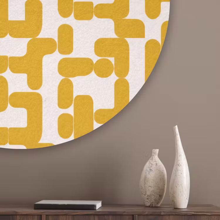 Geel - Beige - Patroon Akoestische PET Vilt - Rond klein 838 -sfeer5_closeup
