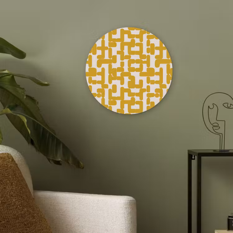 Geel - Beige - Patroon Akoestische PET Vilt - Rond klein 838 -sfeer2