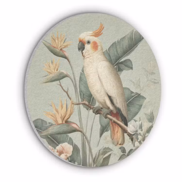 Gele kuifkaketoe - paradijsvogelbloemen - Groen Akoestische PET Vilt - Rond klein -3d
