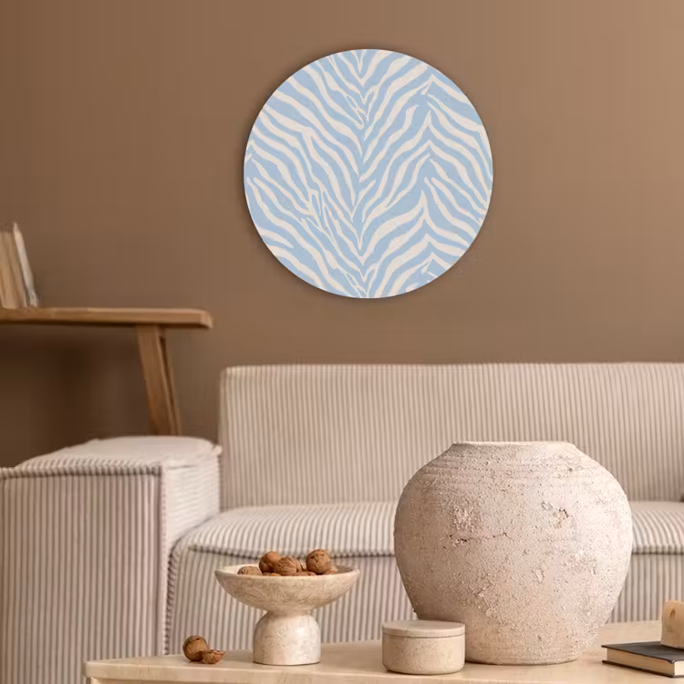 Zebra - Motief - Blauw - Wit Akoestische PET Vilt - Rond klein 838 -sfeer1
