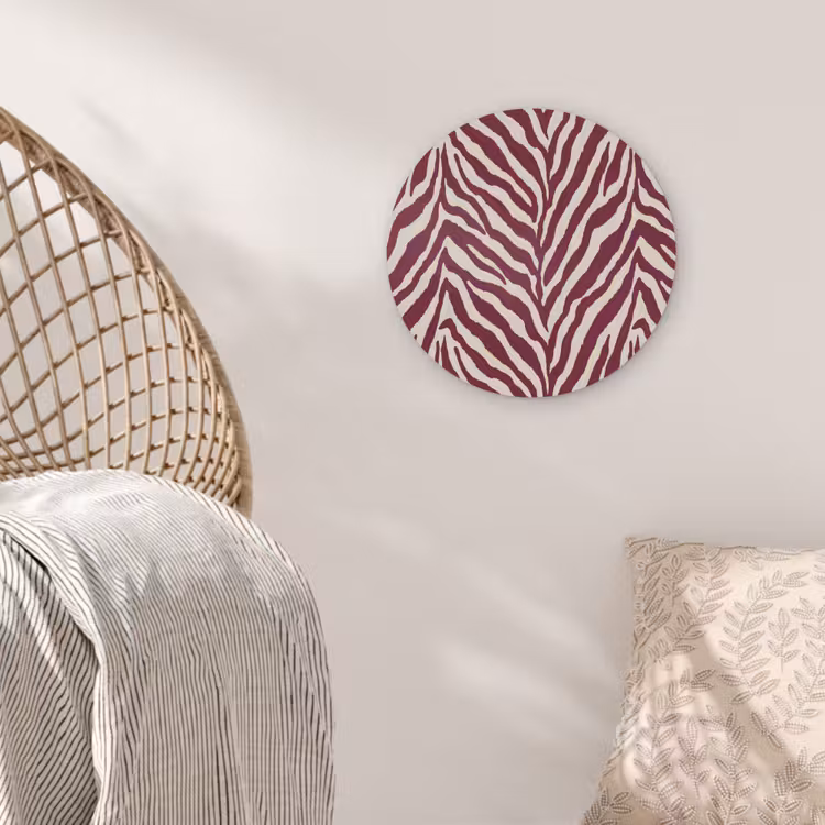 Zebra - Motief - Bordeaux - Rood Akoestische PET Vilt - Rond klein 838 -sfeer4