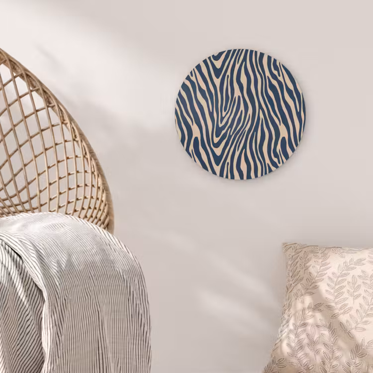 Zebra - Patroon - Blauw - Beige Akoestische PET Vilt - Rond klein 838 -sfeer4