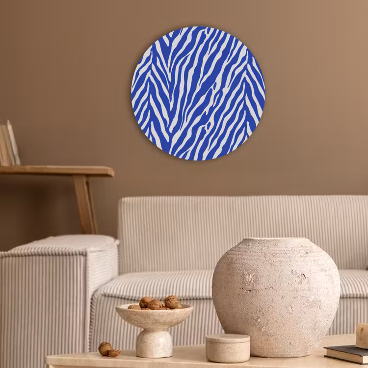 Zebra - Patroon - Kobalt - Blauw Akoestische PET Vilt - Rond klein 838 -sfeer1