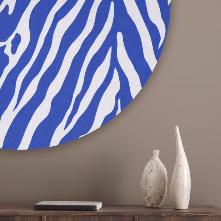 Zebra - Patroon - Kobalt - Blauw Akoestische PET Vilt - Rond klein 838 -sfeer5_closeup