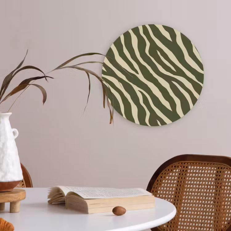 Zebra - Patroon - Groen Akoestische PET Vilt - Rond klein 838 -sfeer3