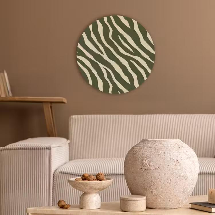 Zebra - Patroon - Groen Akoestische PET Vilt - Rond klein 838 -sfeer1