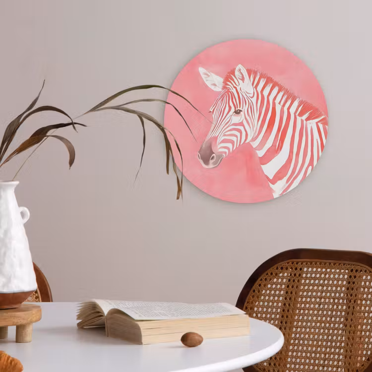 Zebra - Pink - Verf Akoestische PET Vilt - Rond klein -sfeer3