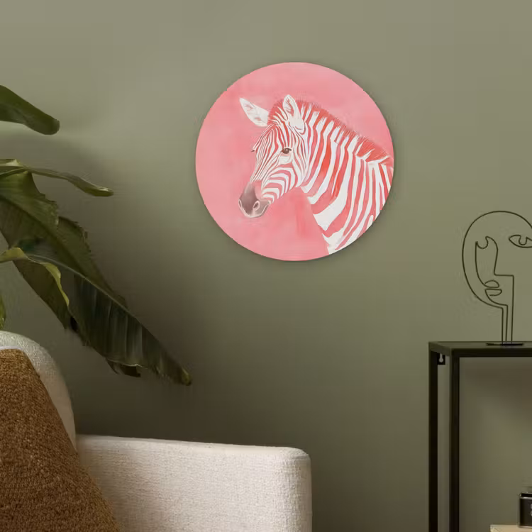 Zebra - Pink - Verf Akoestische PET Vilt - Rond klein -sfeer2