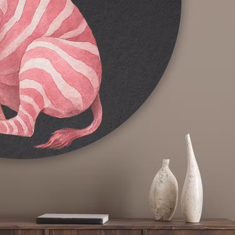 Zebra - Roze - Gestreept Akoestische PET Vilt - Rond klein -sfeer5_closeup