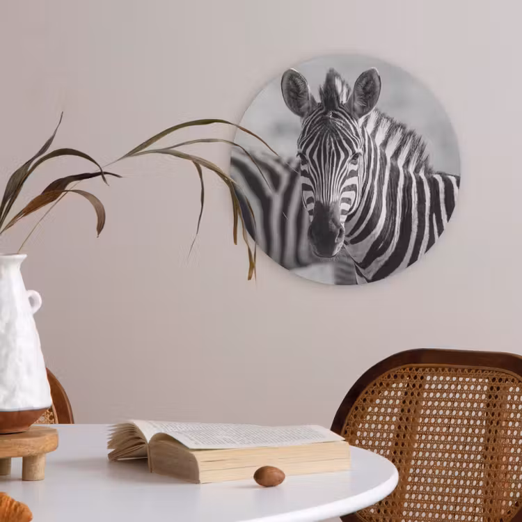 Zebra's - Zwart - Wit Akoestische PET Vilt - Rond klein -sfeer3