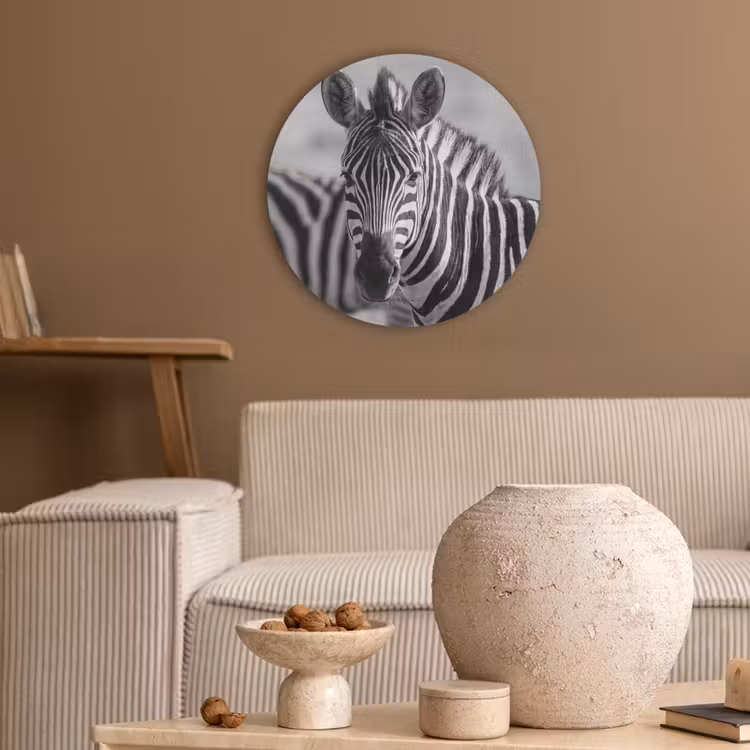 Zebra's - Zwart - Wit Akoestische PET Vilt - Rond klein -sfeer1
