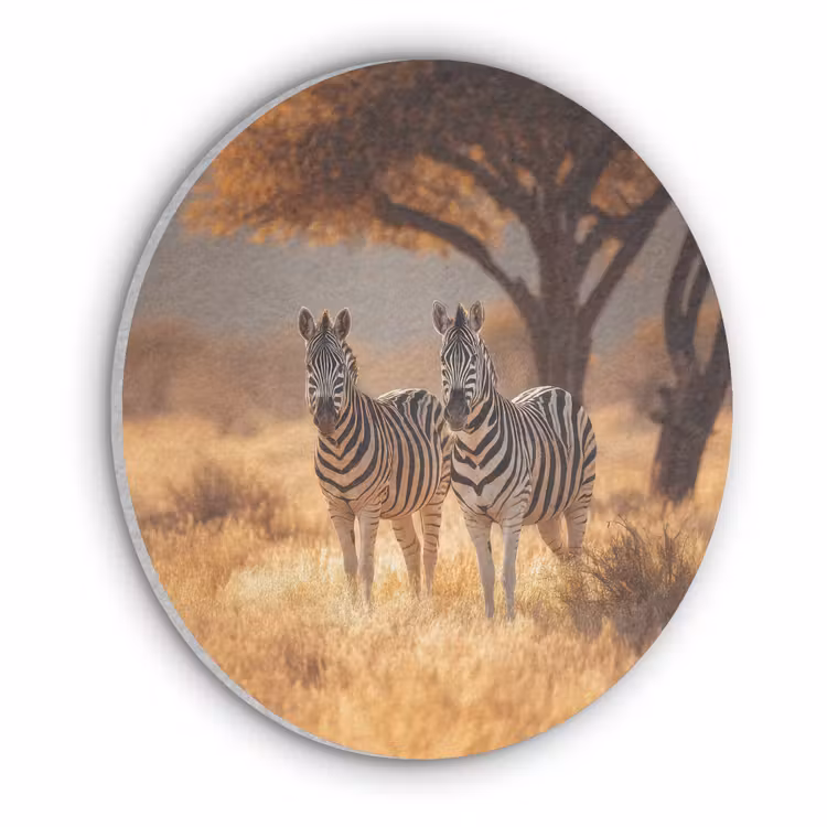 Zebra's - Savannelandschap - Gras Akoestische PET Vilt - Rond klein -3d