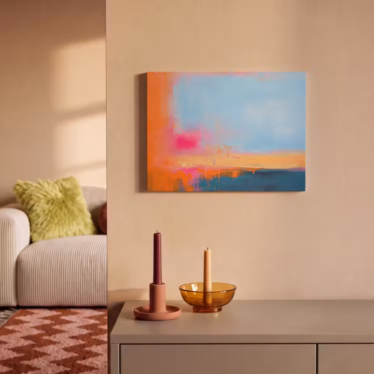 Abstract - Kleurvlakken - Modern - Oranje - Blauw PET vilt klein -sfeer1