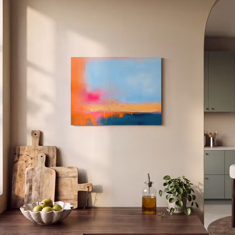 Abstract - Kleurvlakken - Modern - Oranje - Blauw PET vilt klein -sfeer2