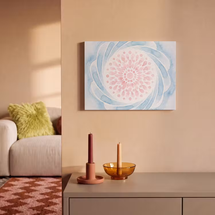 Abstract - Bloemvorm - Aquarel - Roze - Blauw PET vilt klein -sfeer1