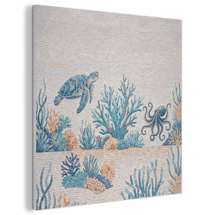 Dieren - Onderwater - Natuur - Mozaïek - Blauw PET vilt klein -3d
