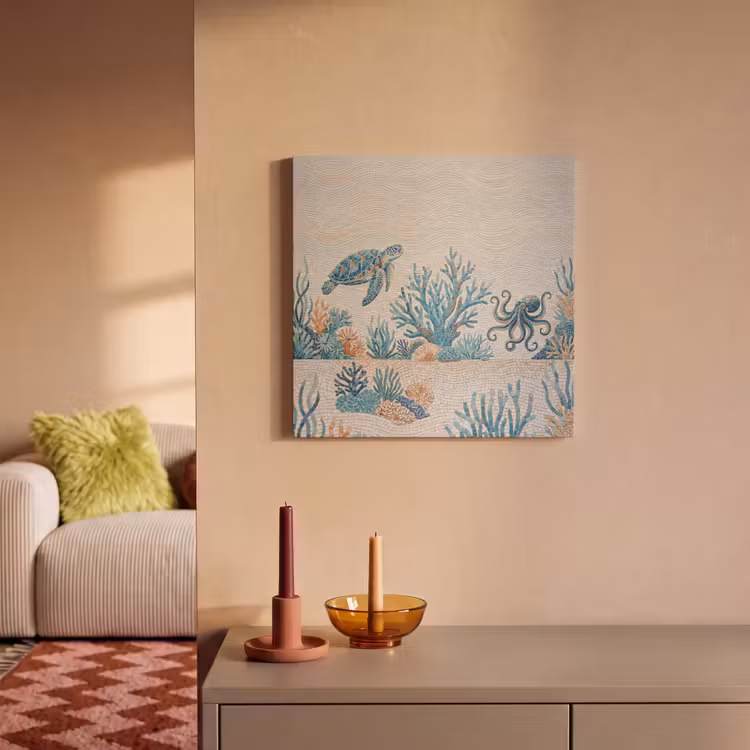 Dieren - Onderwater - Natuur - Mozaïek - Blauw PET vilt klein -sfeer1