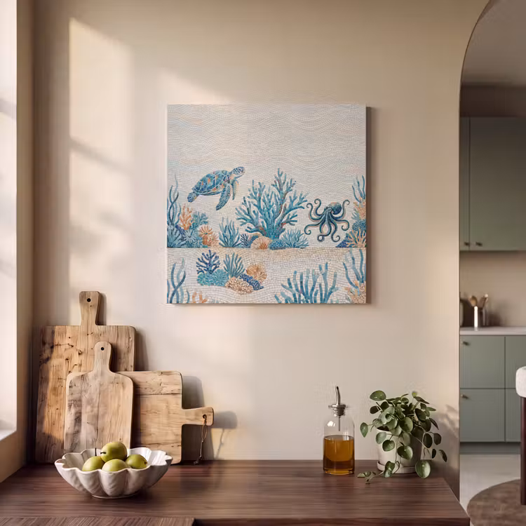Dieren - Onderwater - Natuur - Mozaïek - Blauw PET vilt klein -sfeer2