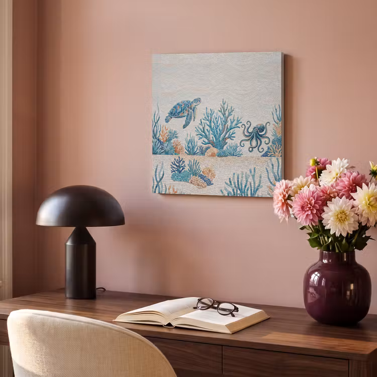 Dieren - Onderwater - Natuur - Mozaïek - Blauw PET vilt klein -sfeer3