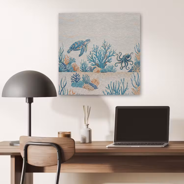 Dieren - Onderwater - Natuur - Mozaïek - Blauw PET vilt klein -sfeer5