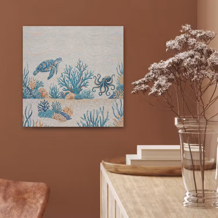 Dieren - Onderwater - Natuur - Mozaïek - Blauw PET vilt klein -sfeer4