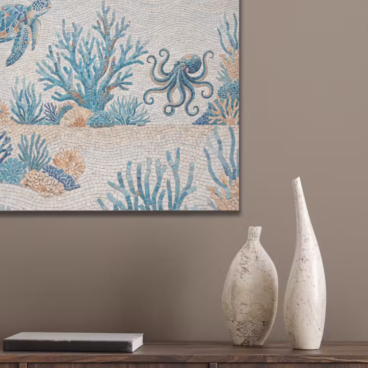 Dieren - Onderwater - Natuur - Mozaïek - Blauw PET vilt klein -sfeer6_closeup