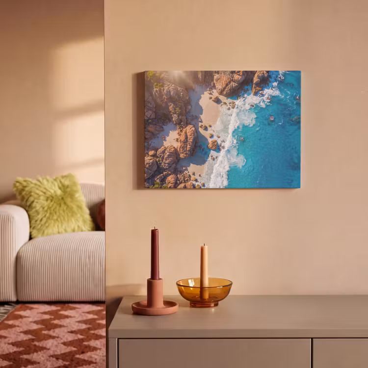 Strand - Zee - Rotsen - Natuur - Blauw PET vilt klein -sfeer1