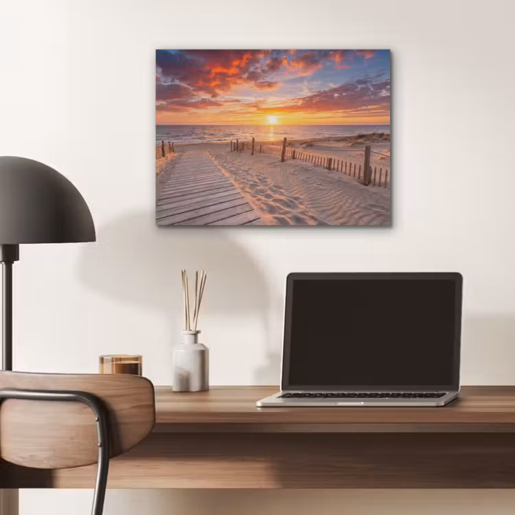 Strand - Zonsondergang - Zee - Natuur - Oranje PET vilt klein -sfeer5