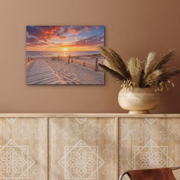 Strand - Zonsondergang - Zee - Natuur - Oranje PET vilt klein -sfeer4
