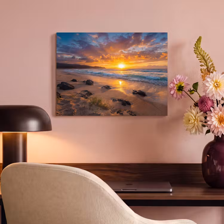 Strand - Zonsondergang - Golven - Natuur - Oranje PET vilt klein -sfeer3
