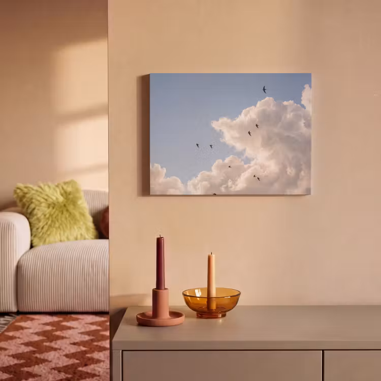 Vogel - Vlucht - Wolken - Natuur - Blauw PET vilt klein -sfeer1