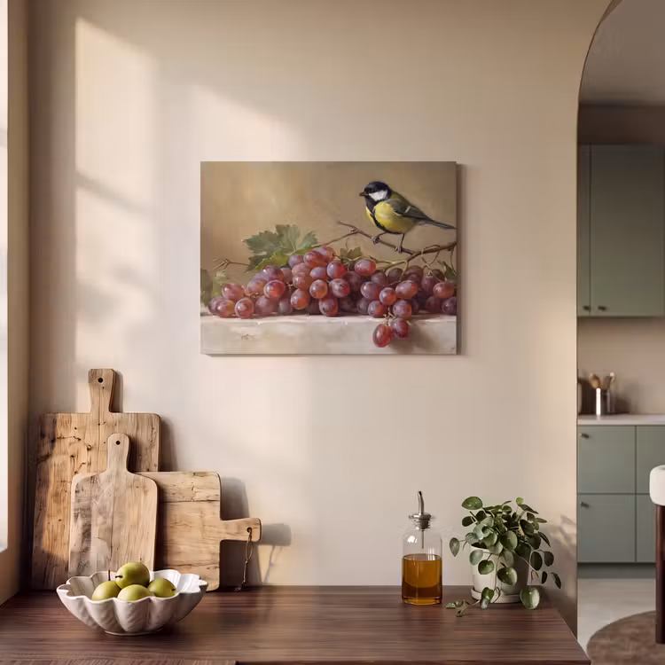 Acoustic Panel - Bird - Grapes - Still Life - Vogel - Druiven - Stilleven PET vilt klein