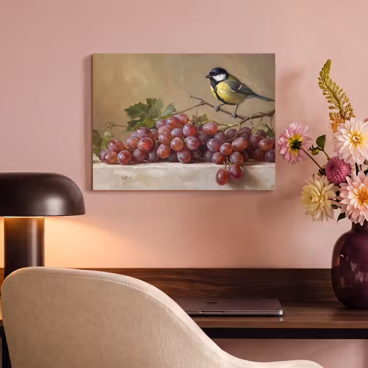 Acoustic Panel - Bird - Grapes - Still Life - Vogel - Druiven - Stilleven PET vilt klein